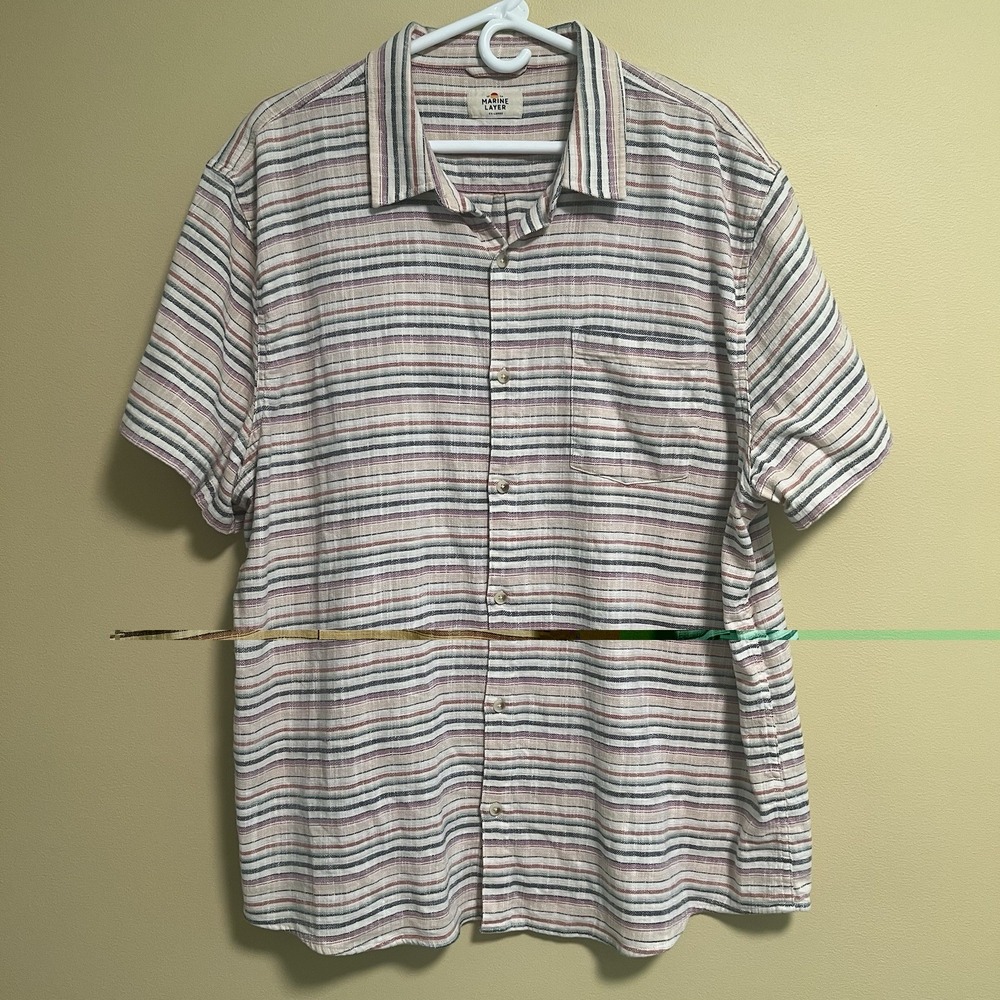 Marine Layer Button Up Shirt Men's XXL Cotton Multi Stripe Stretch Selvage